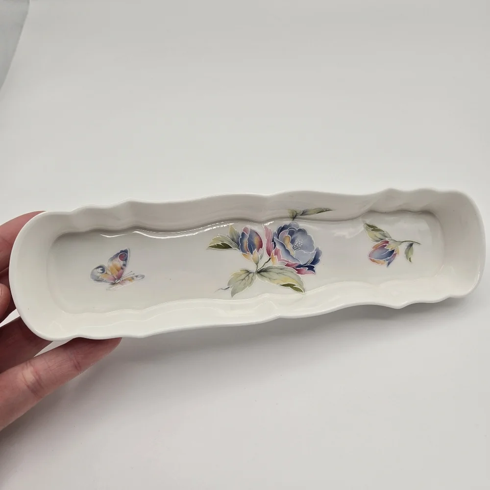Vintage Hammersley England Fine Bone China Floral Butterfly Olive Mint Dish Tray